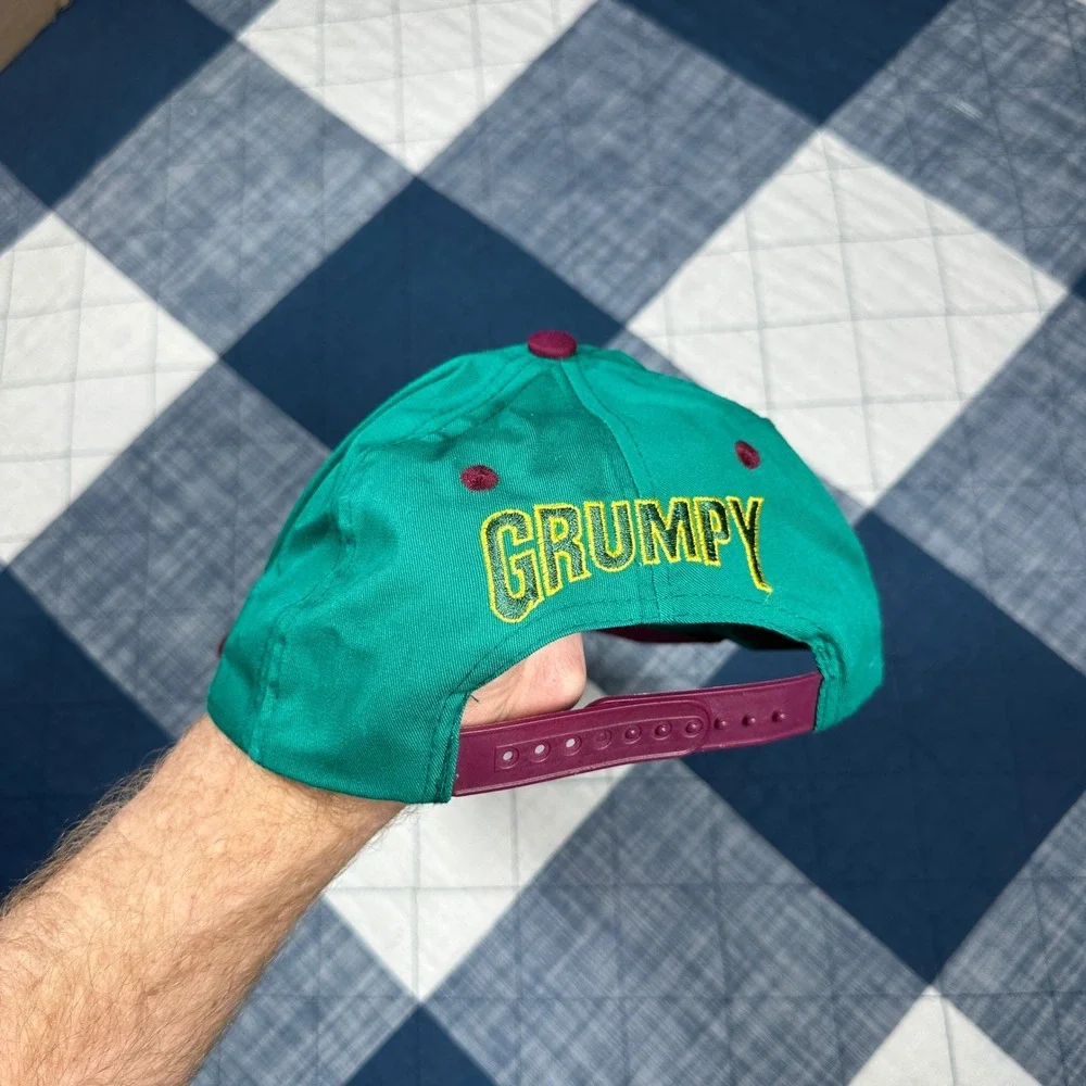 Disney Snow White Grumpy Snapback Hat Vintage Teal Maroon Youth Cap RN90112